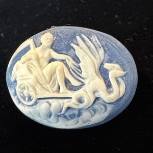 Vintage Blue and White Oval Faux Cameo with Classical Scene